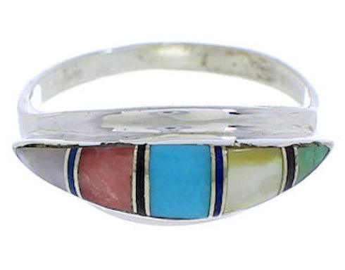 Multicolor Inlay Sterling Silver Ring Size 6-3/4 MX22452